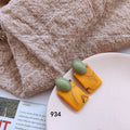 Gold Tone Olive Green Oval And Amber Rectangle Stud Earrings view 3