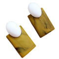 Gold Tone Olive Green Oval And Amber Rectangle Stud Earrings view 5