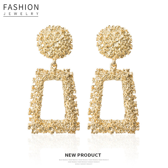 Gold and Silver Textured Round Trapezoid Dangle Earrings