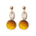 Cream Oval Link Blue Diamond and Yellow Round Drop Stud Earrings view 4