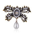 Black Silver Tone Ribbon Bow Crystal Pearl Look Two Designs Metal Brooch Pin view 5