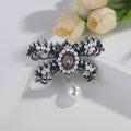 Black Silver Tone Ribbon Bow Crystal Pearl Look Two Designs Metal Brooch Pin view 3