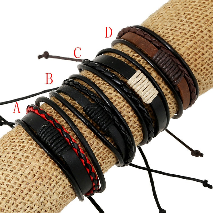 Vintage Braided Multi Layer Genuine Leather Bracelet Adjustable Student Simple Wrist Rope