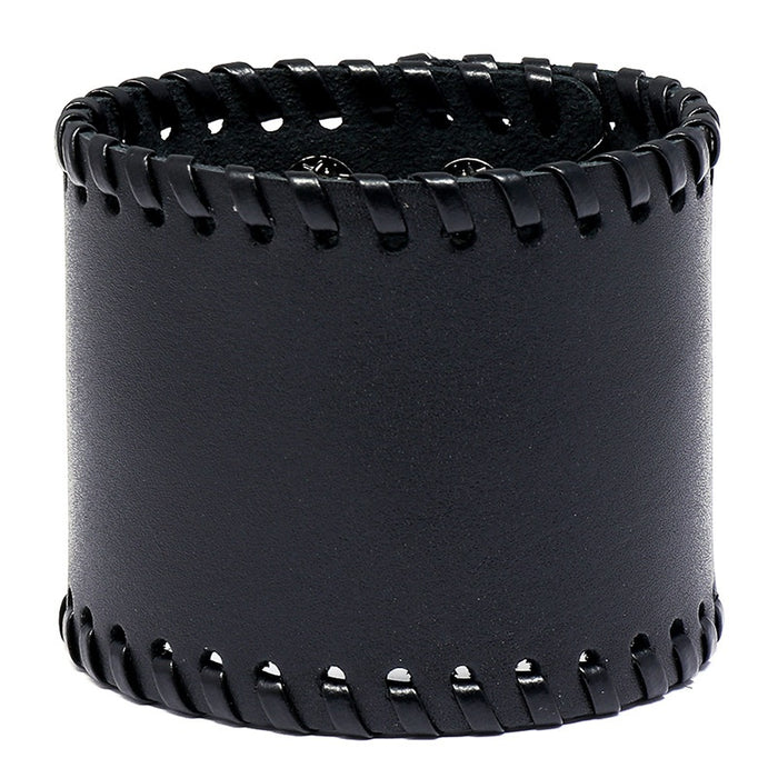 European American Punk Wide Leather Mens Cuff Bracelet Simple Biker Braided Cowhide Wristband Open Bangle