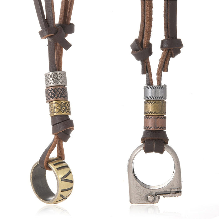 European Minimalist Adjustable Vintage Cowhide Leather Necklace With Lighter Shape Pendant