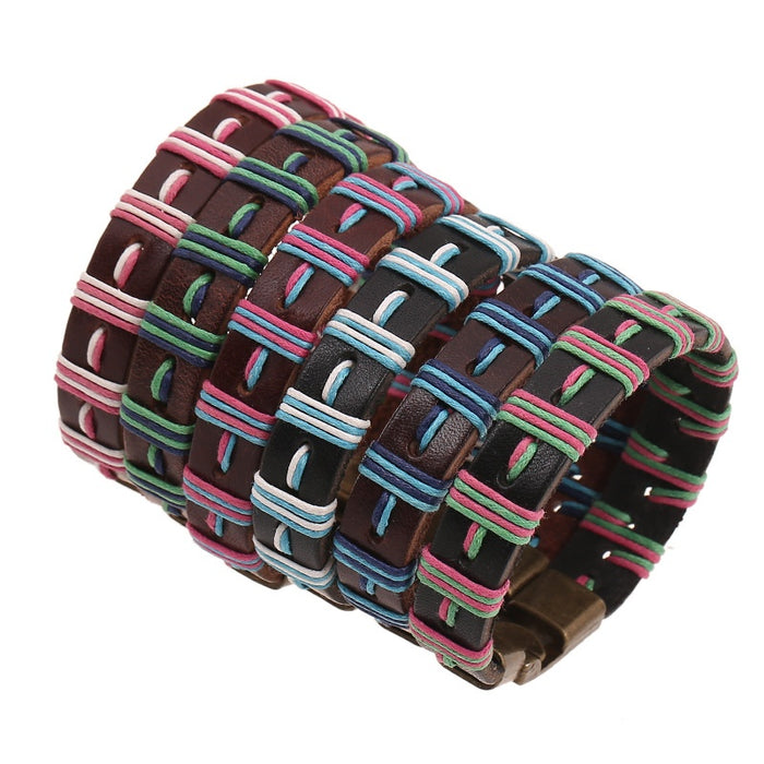 Direct Multicolor Womens Braided Cowhide Leather Bracelet Student Fashion Jewelry