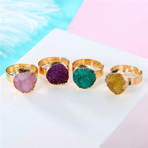 Round Druzy-Style Resin Ring, Adjustable Gold-Tone Band, Four Colors