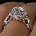 Silver Tone Round Stone Layered Halo Ring with Clear Stone Accents view 1