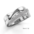 Silver Tone Crossing Wave Ring with Clear Stone Rows view 5