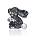 Black Silver Tone Rabbit Crystal Pearl Look Two Designs Metal Brooch Pin view 6