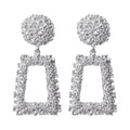 Gold and Silver Textured Round Trapezoid Dangle Earrings view 6
