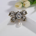 Black Silver Tone Ribbon Bow Crystal Pearl Look Two Designs Metal Brooch Pin view 4