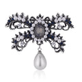 Black Silver Tone Ribbon Bow Crystal Pearl Look Two Designs Metal Brooch Pin view 1