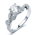 Silver Tone Leaf Bypass Ring With Clear Stones Statement Jewelry view 1