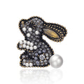 Black Silver Tone Rabbit Crystal Pearl Look Two Designs Metal Brooch Pin view 5