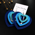 Layered Wood Heart Long Hook Earrings in Six Color Combinations view 3