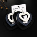 Layered Wood Heart Long Hook Earrings in Six Color Combinations view 6