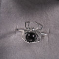 Silver Tone Black Bead Spider Ring Fashion Jewelry view 3