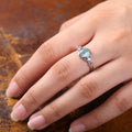 Silver Tone Scroll Ring with Pale Blue Oval Cabochon view 4