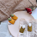 Gold Tone Olive Green Oval And Amber Rectangle Stud Earrings view 2