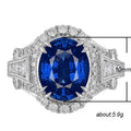 Silver-Tone Deep Blue Oval Crystal Halo Ring Jewelry view 5