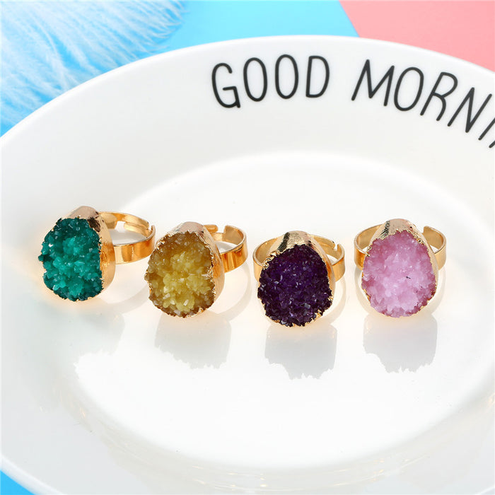 Gold Tone Low Dome Oval Druzy Adjustable Rings in Four Colors