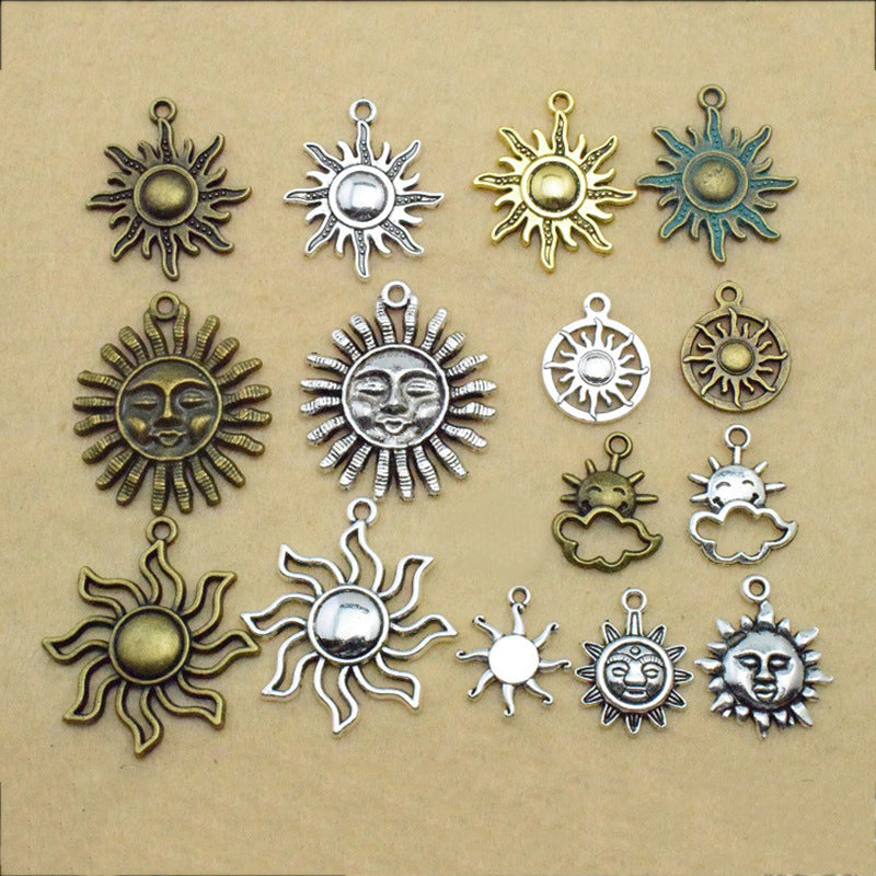 Antique Silver Zinc Alloy Sun Moon Charm Pendants for DIY Bracelet Necklace Jewelry