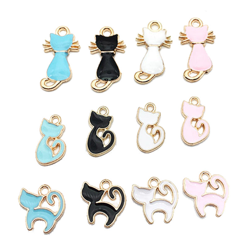 K Gold Enamel Zinc Alloy Cat Charm Pendant for DIY Earrings Bracelet Jewelry Making