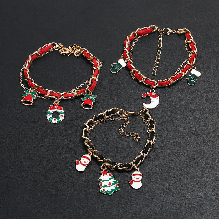 Christmas Charm Ribbon Chain Bracelets in Three Styles