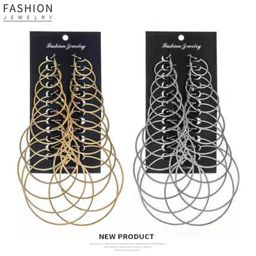 Silver Thin Metal Multi Size Open Hoop Earrings Assorted Set
