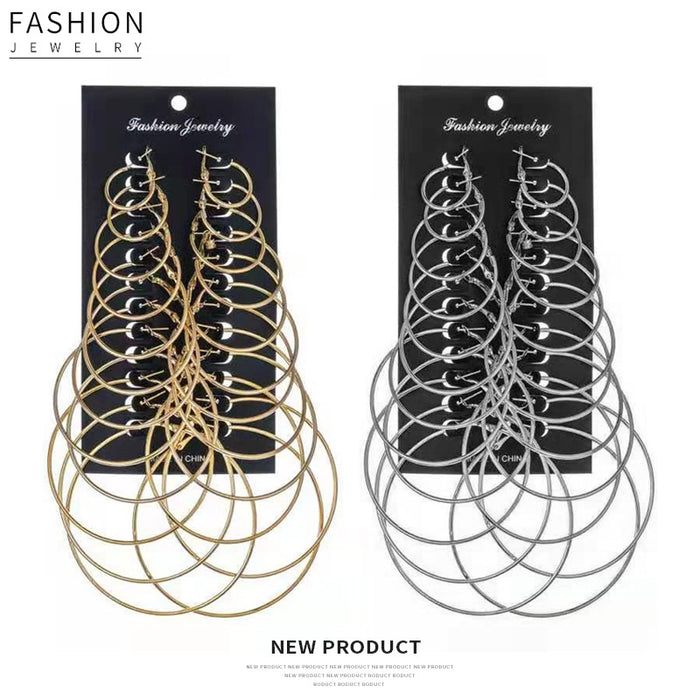 Silver Thin Metal Multi Size Open Hoop Earrings Assorted Set