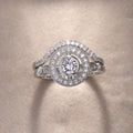 Silver-Tone Round Halo Crystal Two-Piece Ring Set Jewelry view 4