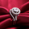 Silver-Tone Round Halo Crystal Two-Piece Ring Set Jewelry view 2