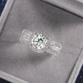 Silver Tone Round Stone Triple Row Halo Ring Polished Metal Jewelry view 3