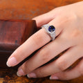 Silver-Tone Deep Blue Oval Crystal Halo Ring Jewelry view 4