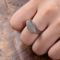 Oval Pavé Signet Ring With Openwork Silver Tone Band view 4