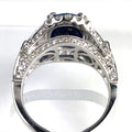 Silver-Tone Deep Blue Oval Crystal Halo Ring Jewelry view 3