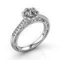 Silver Tone Floral Halo Ring with Round Clear Stone view 1