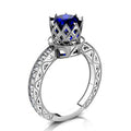 Silver Tone Crown Ring with Deep Blue Square Stone view 1