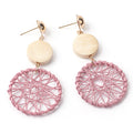 Four Color Woven Web Round Wood Look Dangle Earrings view 9