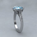 Silver Tone Aqua Round Halo Ring With Clear Stones view 6