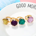 Gold Tone Low Dome Round Druzy Adjustable Rings in Four Colors view 1