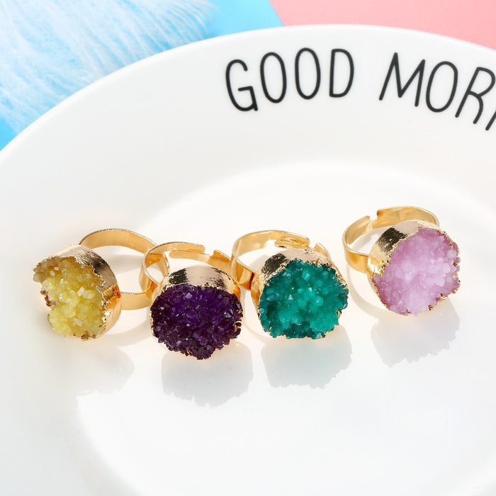 Gold Tone Low Dome Round Druzy Adjustable Rings in Four Colors
