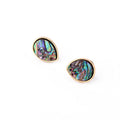 Gold Tone Abalone Shell Teardrop Stud Earrings with Textured Bezel view 2
