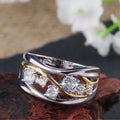 Two-Tone Crossover Wide Ring With Scattered Clear Crystals view 2