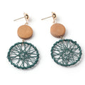 Four Color Woven Web Round Wood Look Dangle Earrings view 7