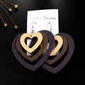 Layered Wood Heart Long Hook Earrings in Six Color Combinations view 11