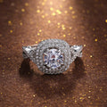 Silver Tone Round Stone Layered Halo Ring with Clear Stone Accents view 3