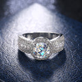 Silver Tone Round Stone Triple Row Halo Ring Polished Metal Jewelry view 2