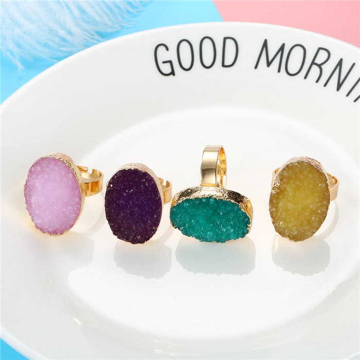 Gold Tone Oval Druzy Crystal Adjustable Rings in Four Colors